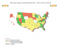 Map of House support for HR-543 June 2, 2014